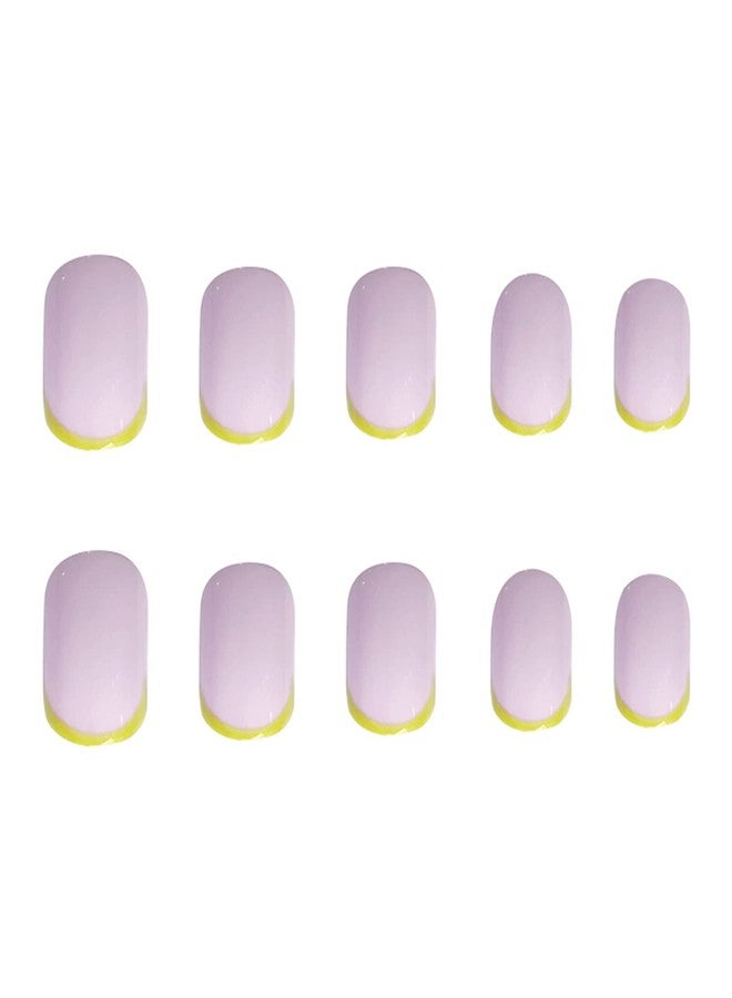 SINHOT French Yellow Square Press on Nails Squoval Fake Nails Glossy Long Acrylic Nails for Women and Girls 24Pcs - Image 4